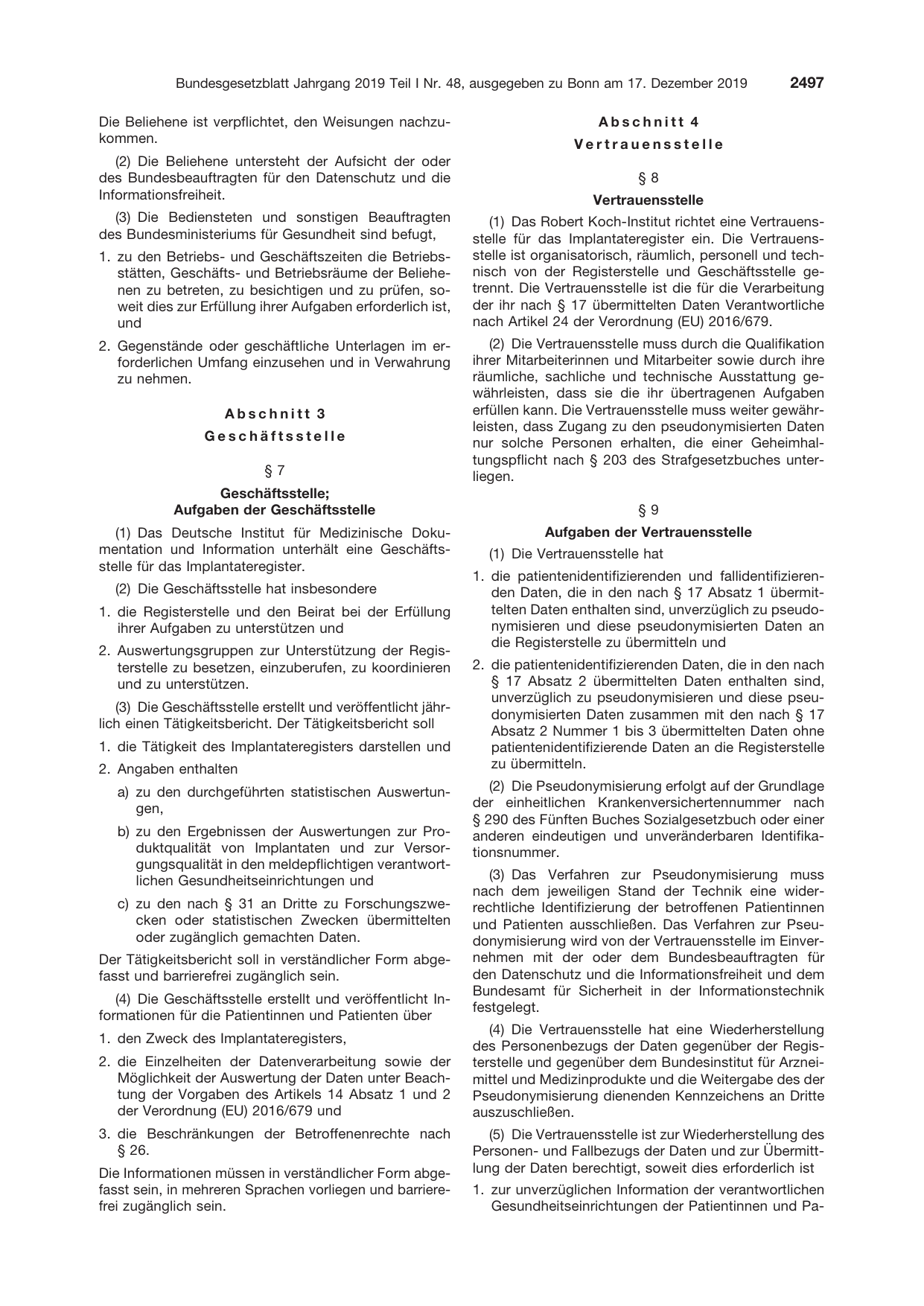 BGBl. 2019, Seite 2497 — Originalseite als Abbildung