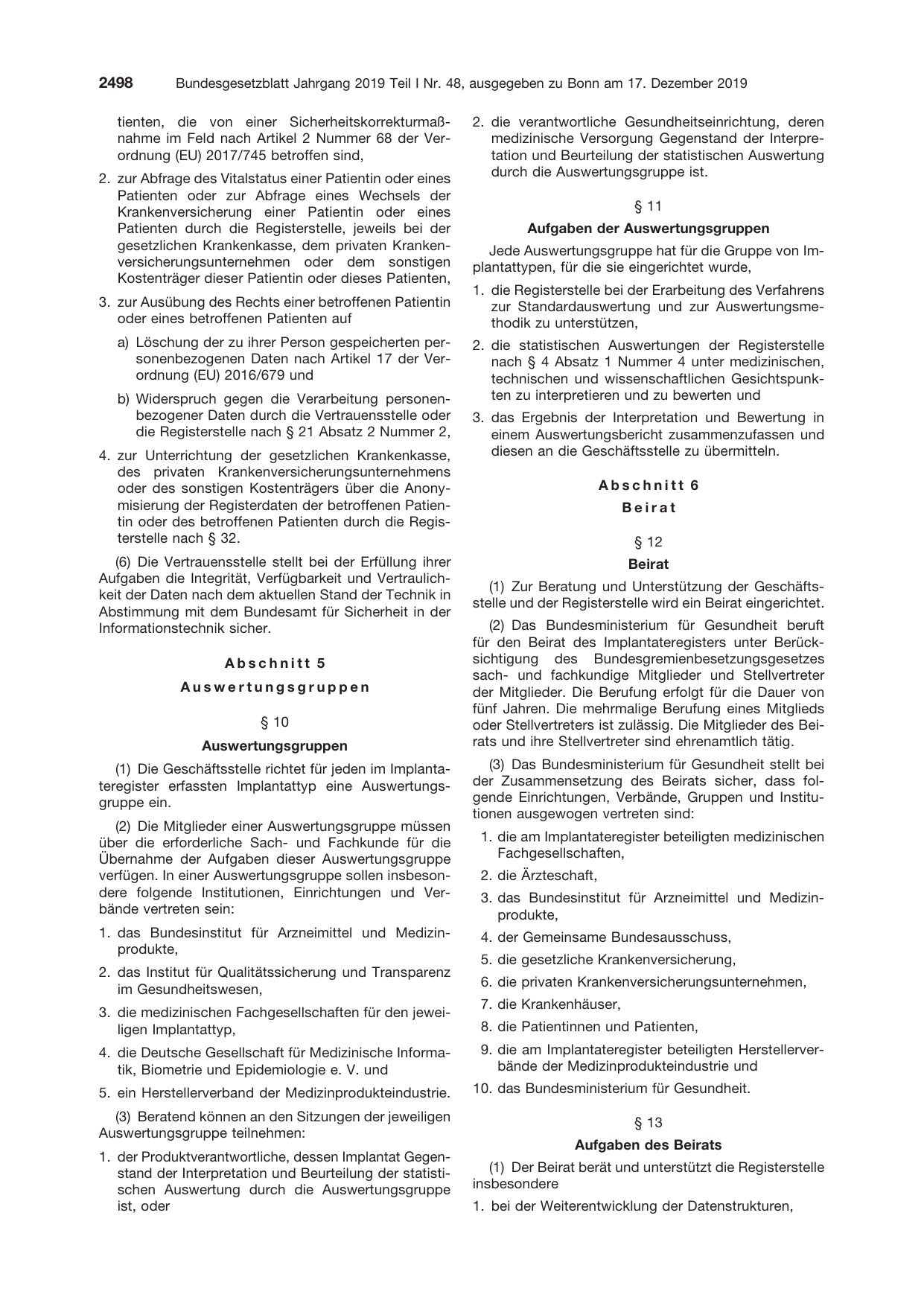 BGBl. 2019, Seite 2498 — Originalseite als Abbildung