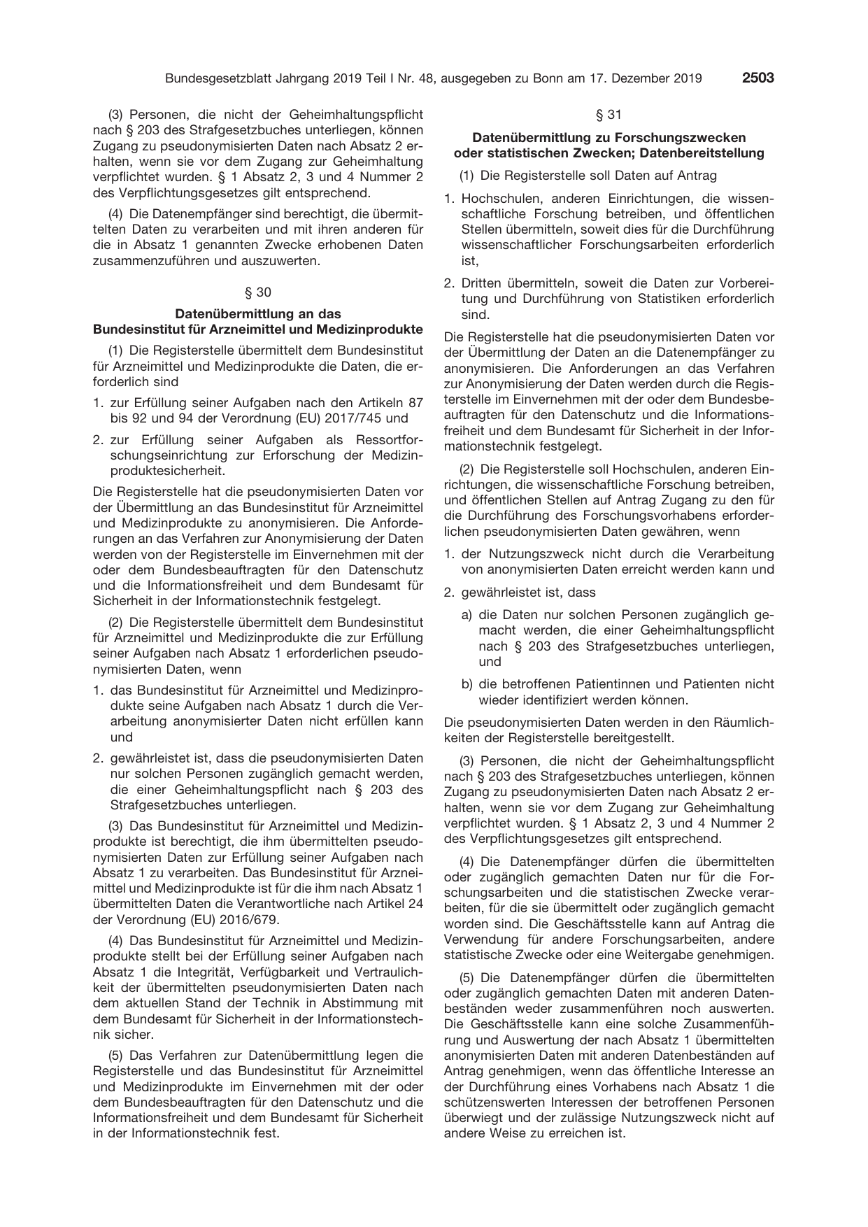 BGBl. 2019, Seite 2503 — Originalseite als Abbildung