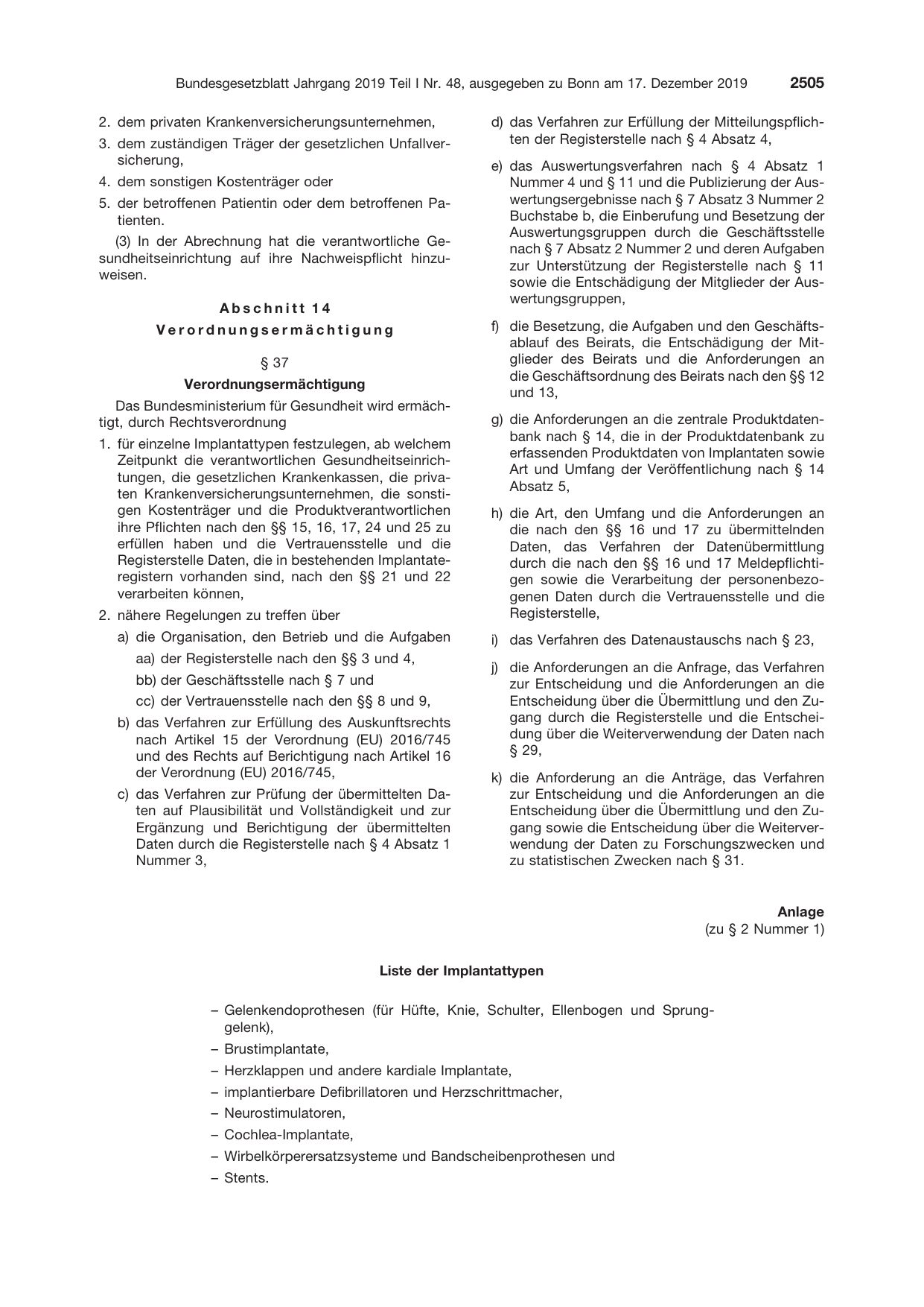 BGBl. 2019, Seite 2505 — Originalseite als Abbildung