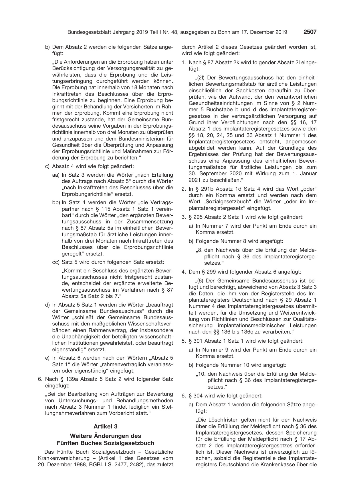 BGBl. 2019, Seite 2507 — Originalseite als Abbildung