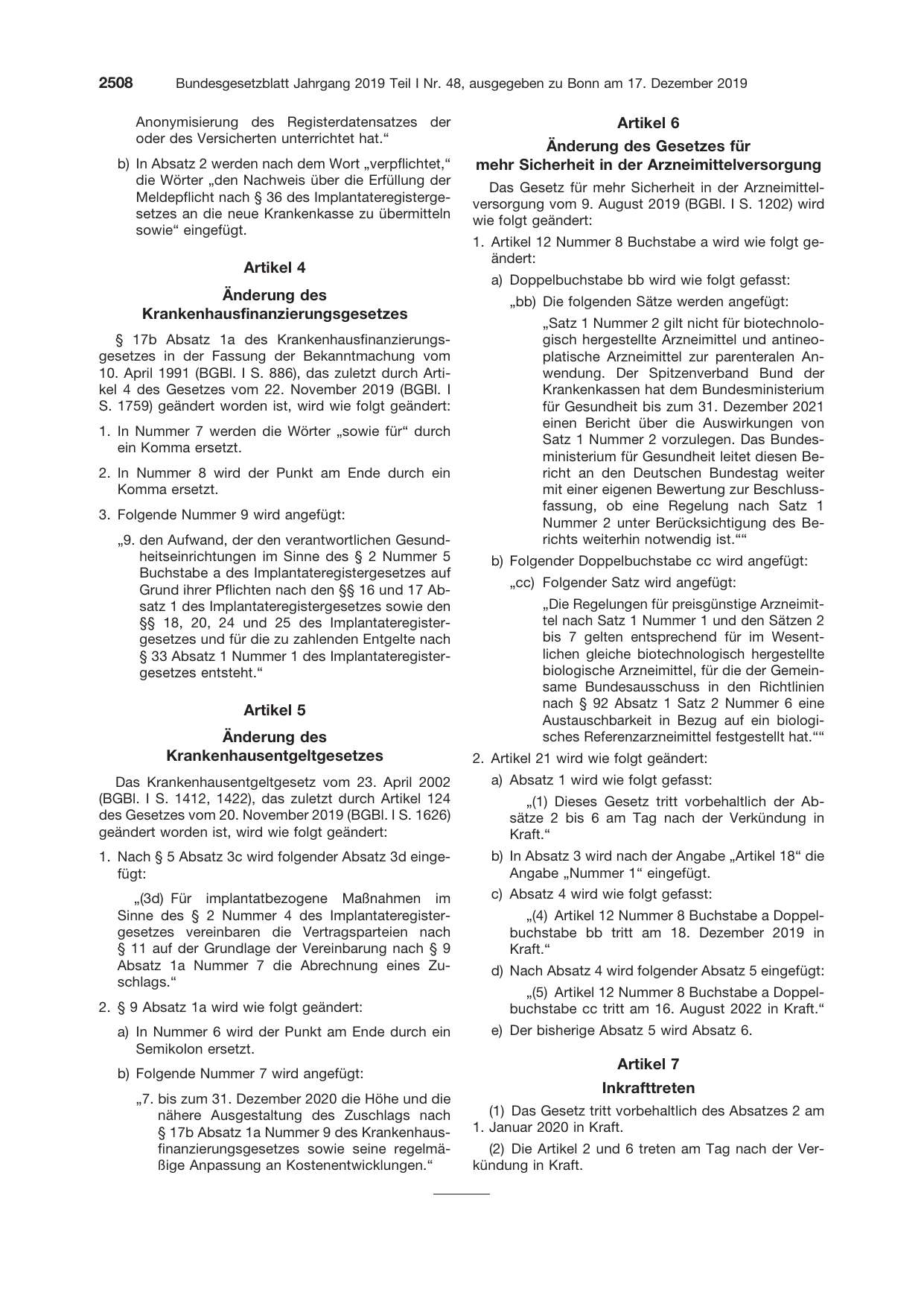 BGBl. 2019, Seite 2508 — Originalseite als Abbildung