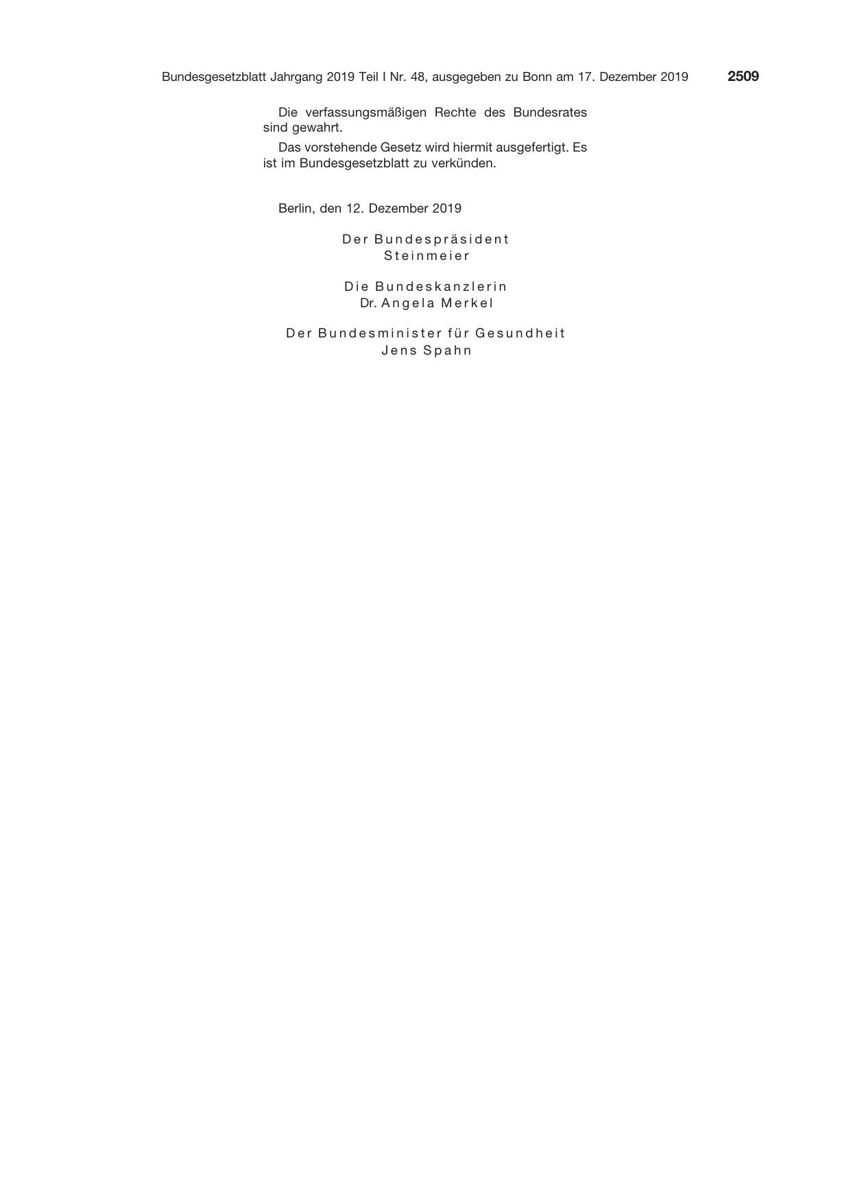 BGBl. 2019, Seite 2509 — Originalseite als Abbildung