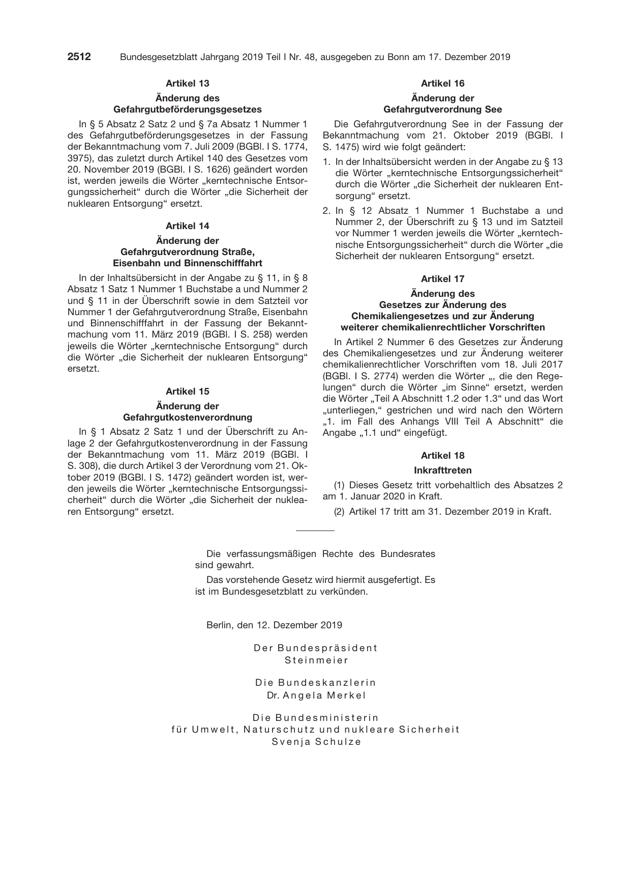 BGBl. 2019, Seite 2512 — Originalseite als Abbildung