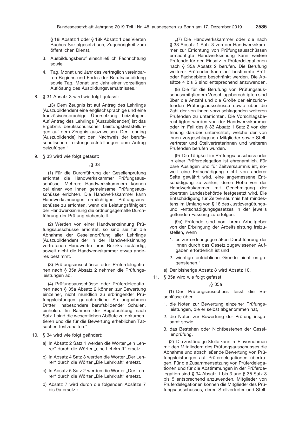 BGBl. 2019, Seite 2535 — Originalseite als Abbildung