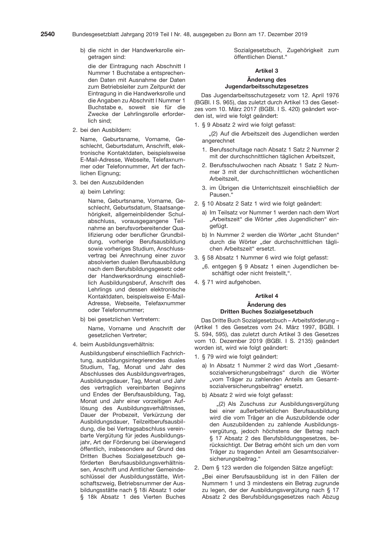 BGBl. 2019, Seite 2540 — Originalseite als Abbildung