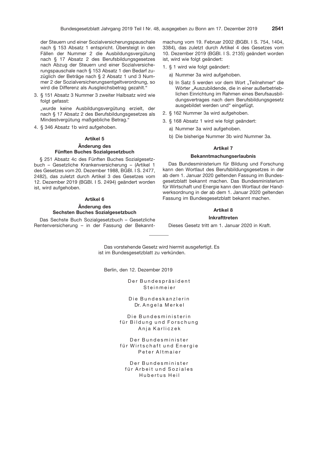 BGBl. 2019, Seite 2541 — Originalseite als Abbildung