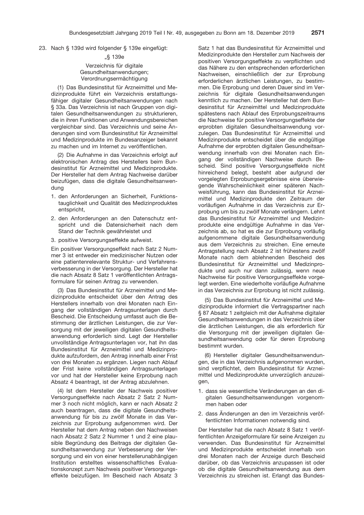 BGBl. 2019, Seite 2571 — Originalseite als Abbildung