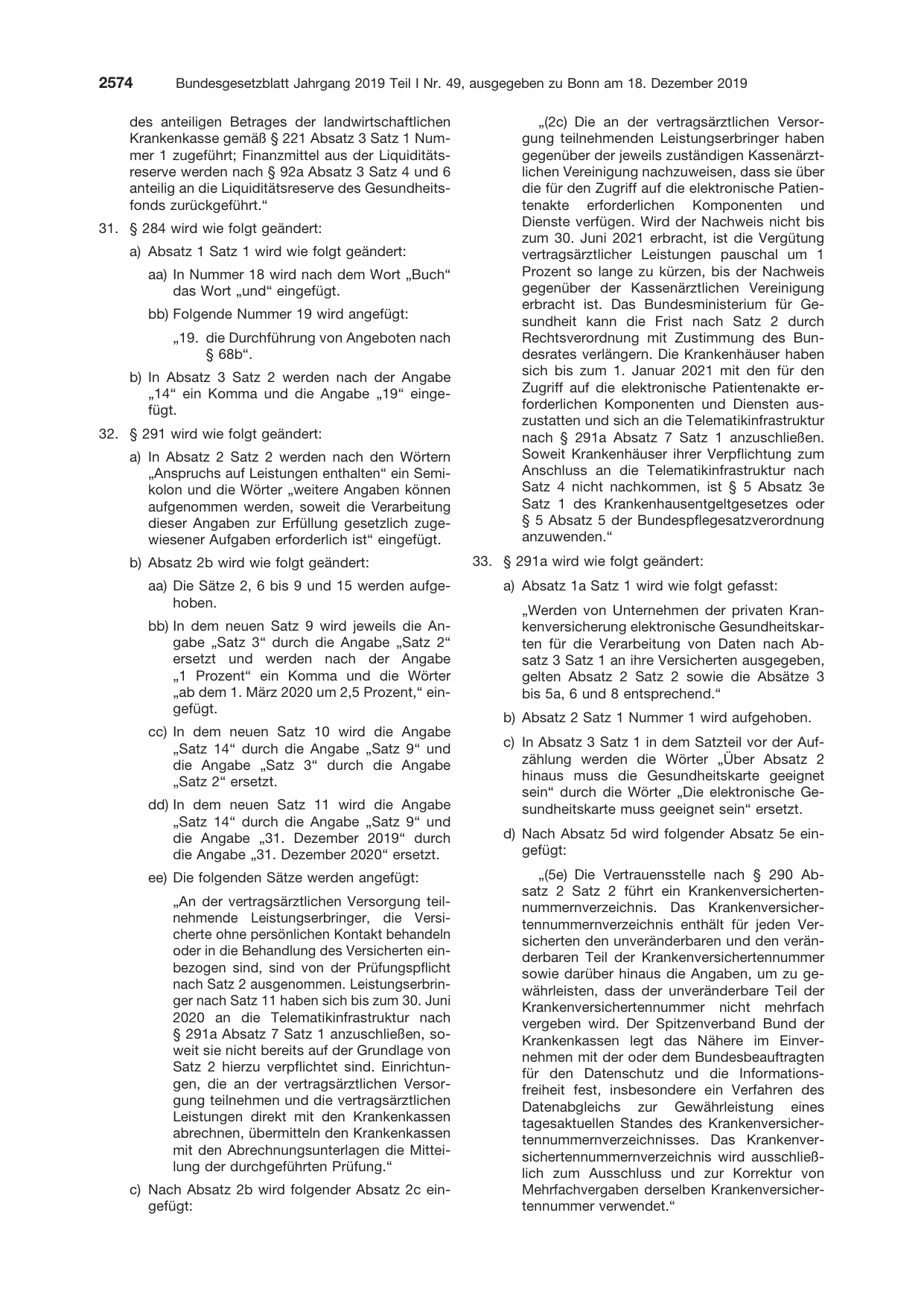 BGBl. 2019, Seite 2574 — Originalseite als Abbildung