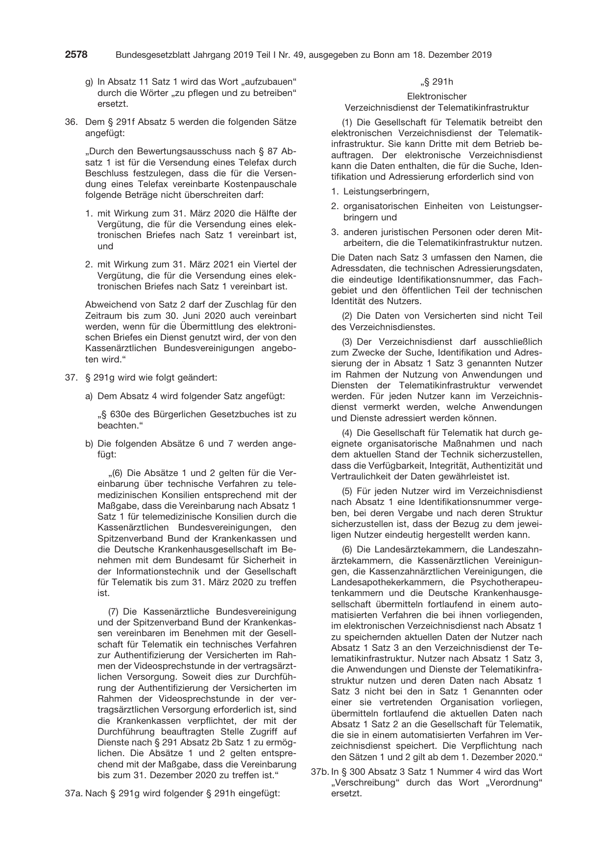 BGBl. 2019, Seite 2578 — Originalseite als Abbildung