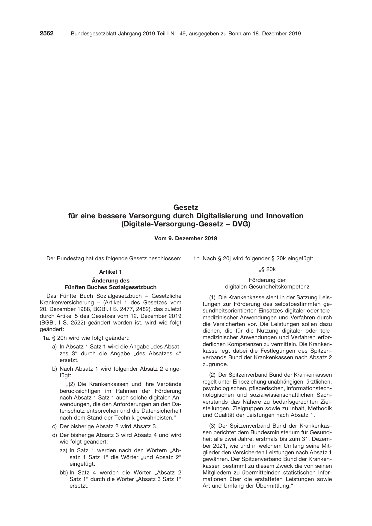 BGBl. 2019, Seite 2562 — Originalseite als Abbildung