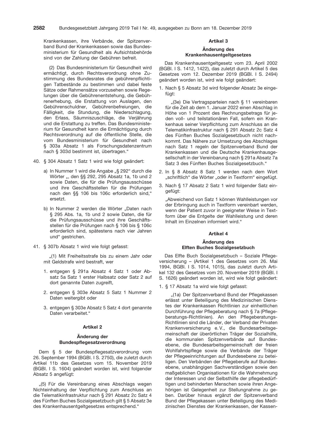 BGBl. 2019, Seite 2582 — Originalseite als Abbildung