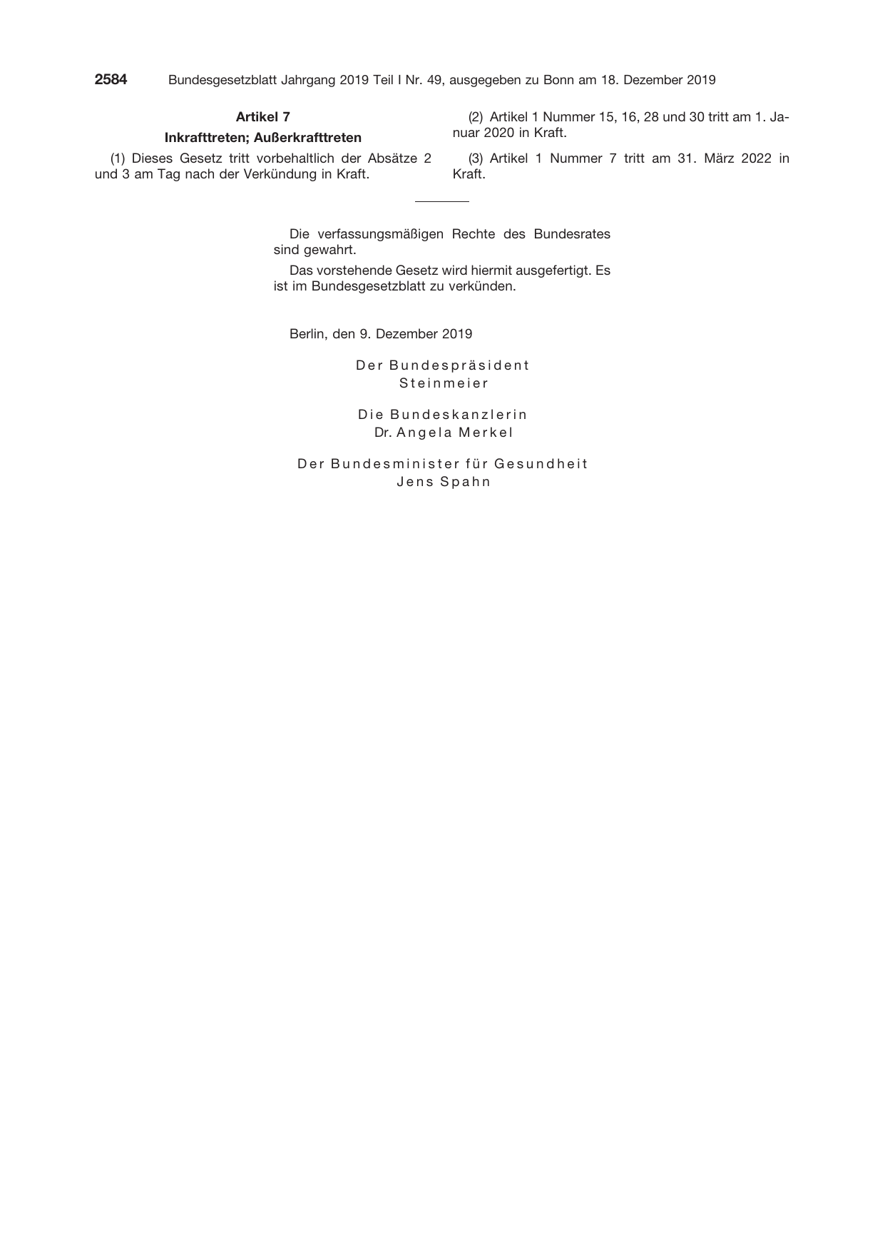 BGBl. 2019, Seite 2584 — Originalseite als Abbildung