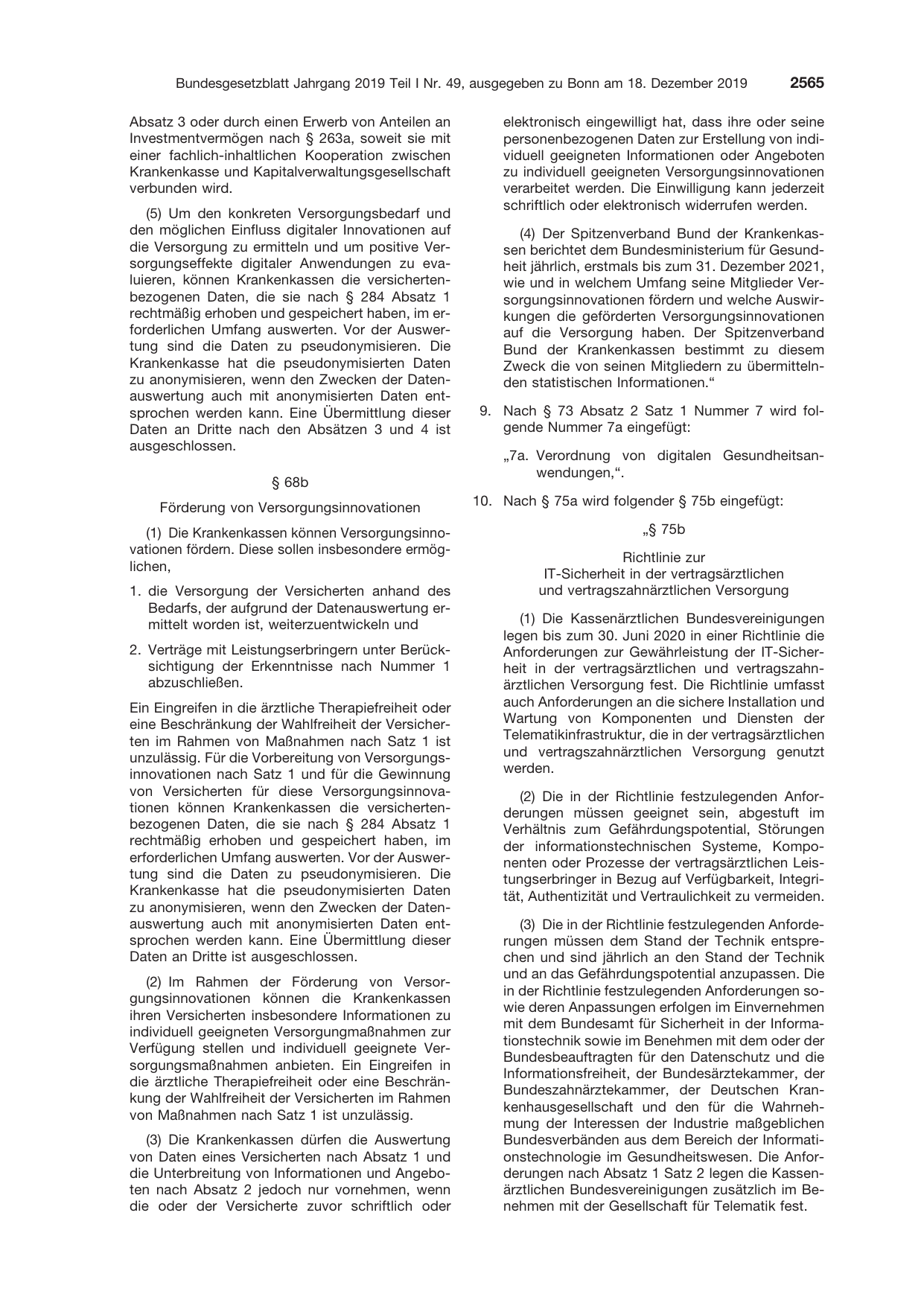 BGBl. 2019, Seite 2565 — Originalseite als Abbildung