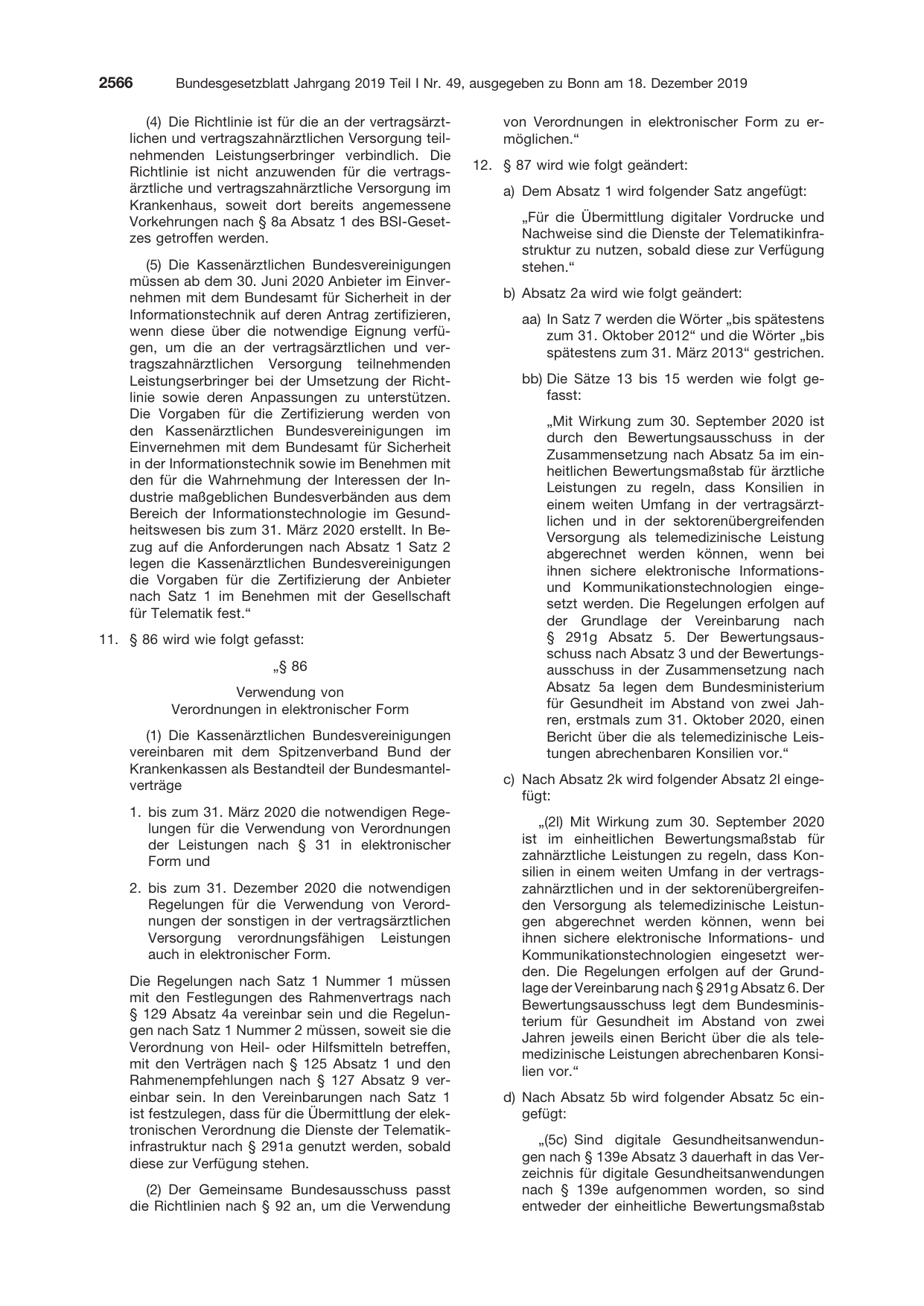 BGBl. 2019, Seite 2566 — Originalseite als Abbildung