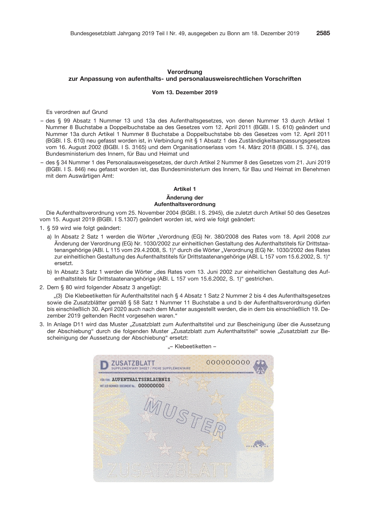 BGBl. 2019, Seite 2585 — Originalseite als Abbildung