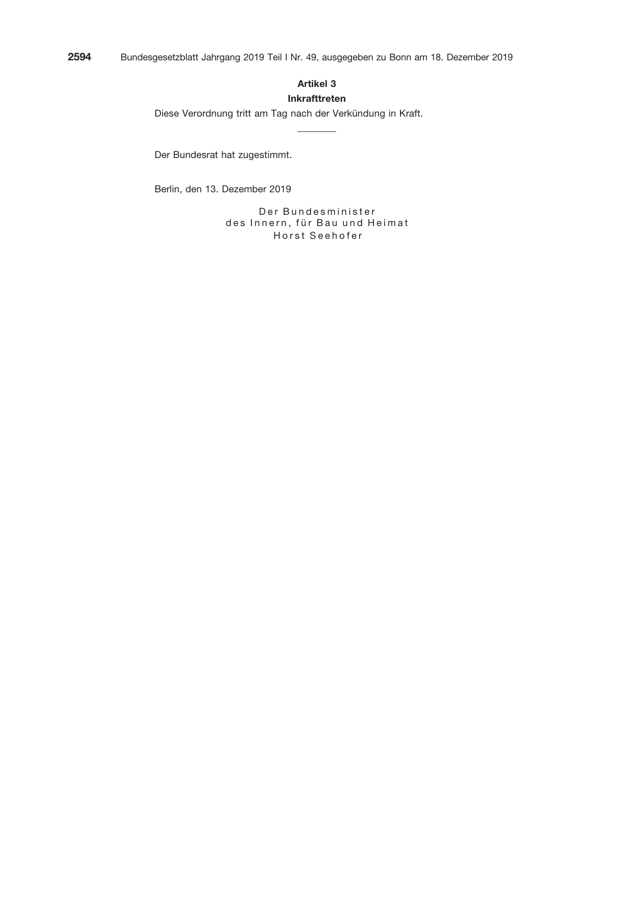 BGBl. 2019, Seite 2594 — Originalseite als Abbildung