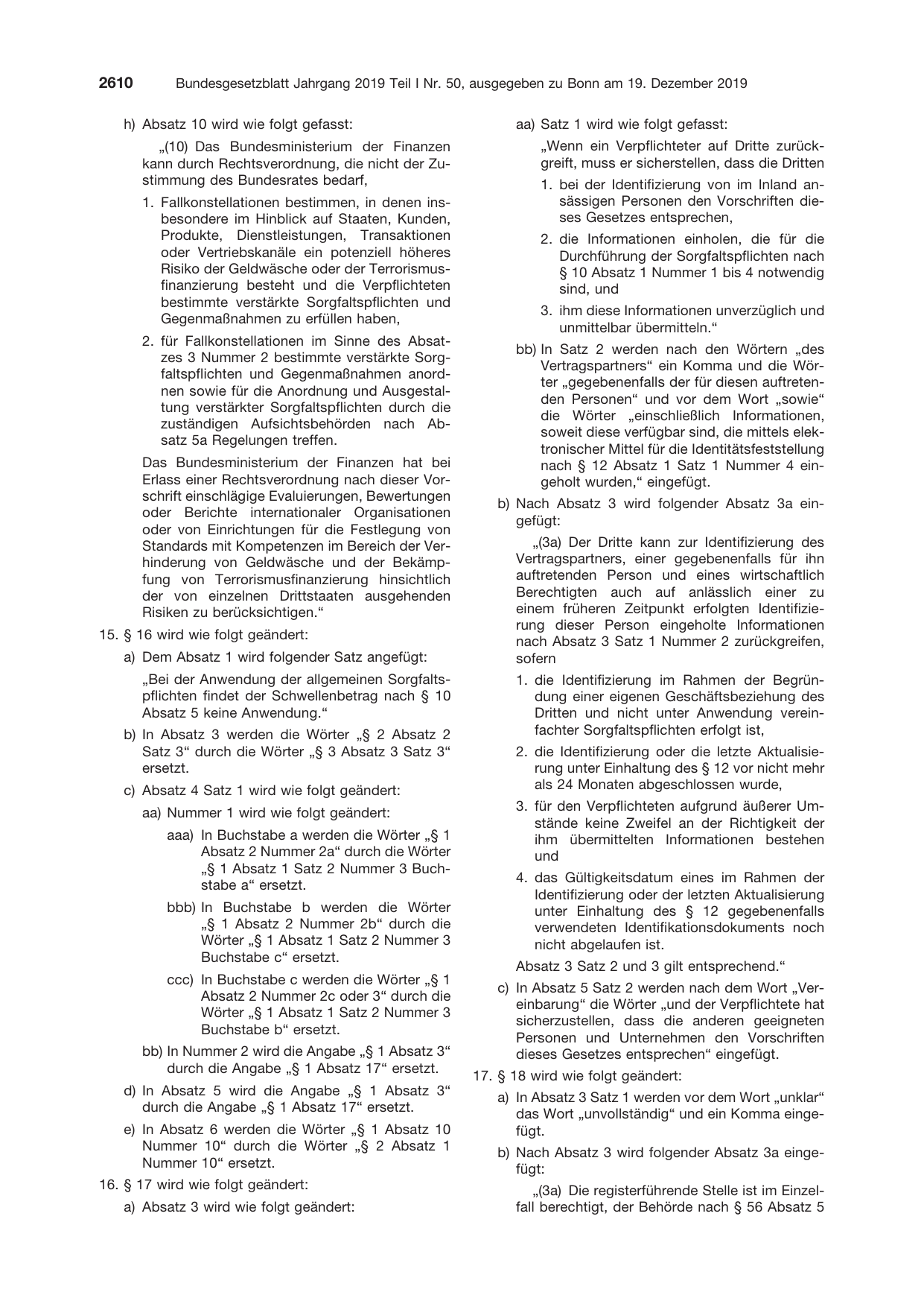 BGBl. 2019, Seite 2610 — Originalseite als Abbildung