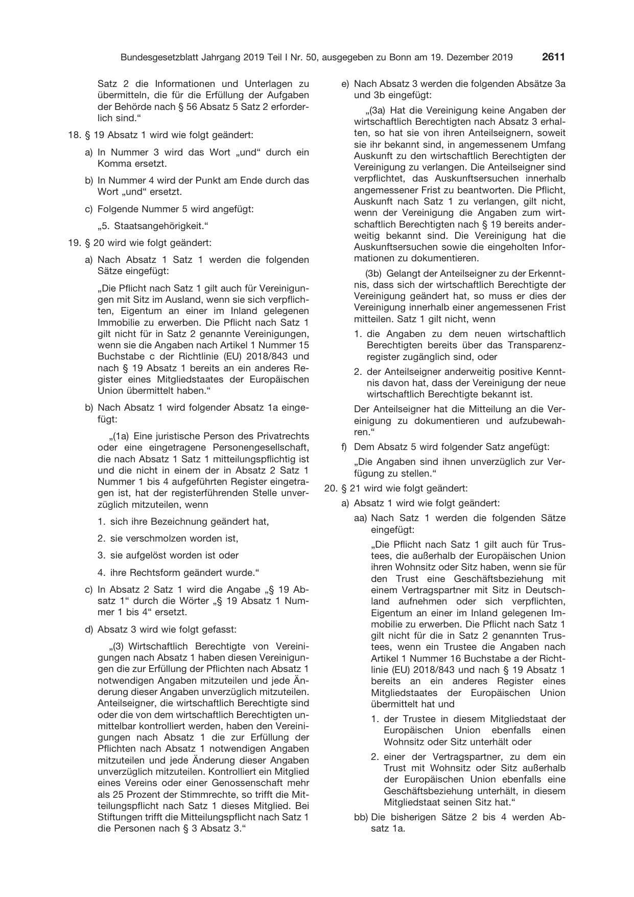 BGBl. 2019, Seite 2611 — Originalseite als Abbildung