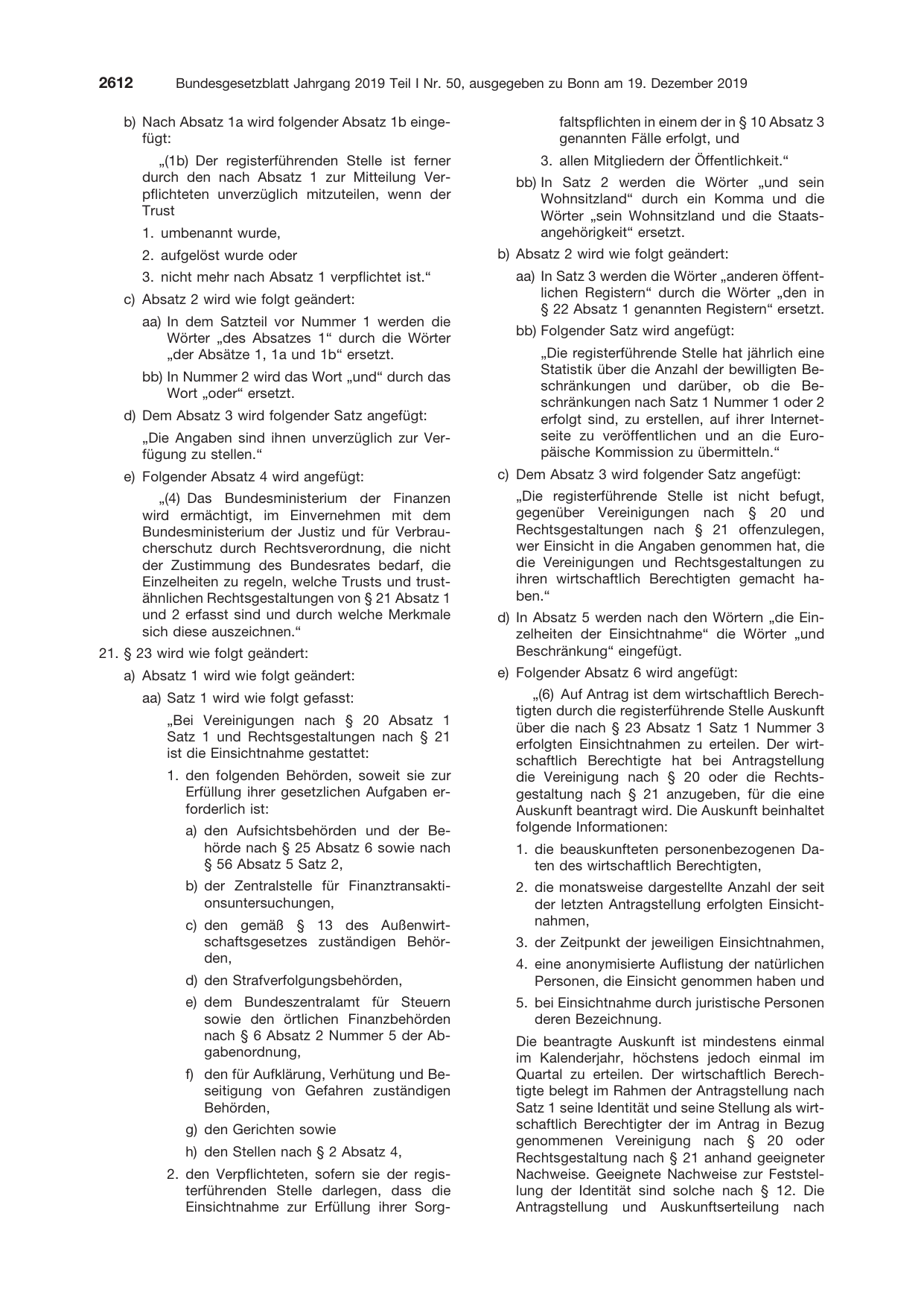 BGBl. 2019, Seite 2612 — Originalseite als Abbildung