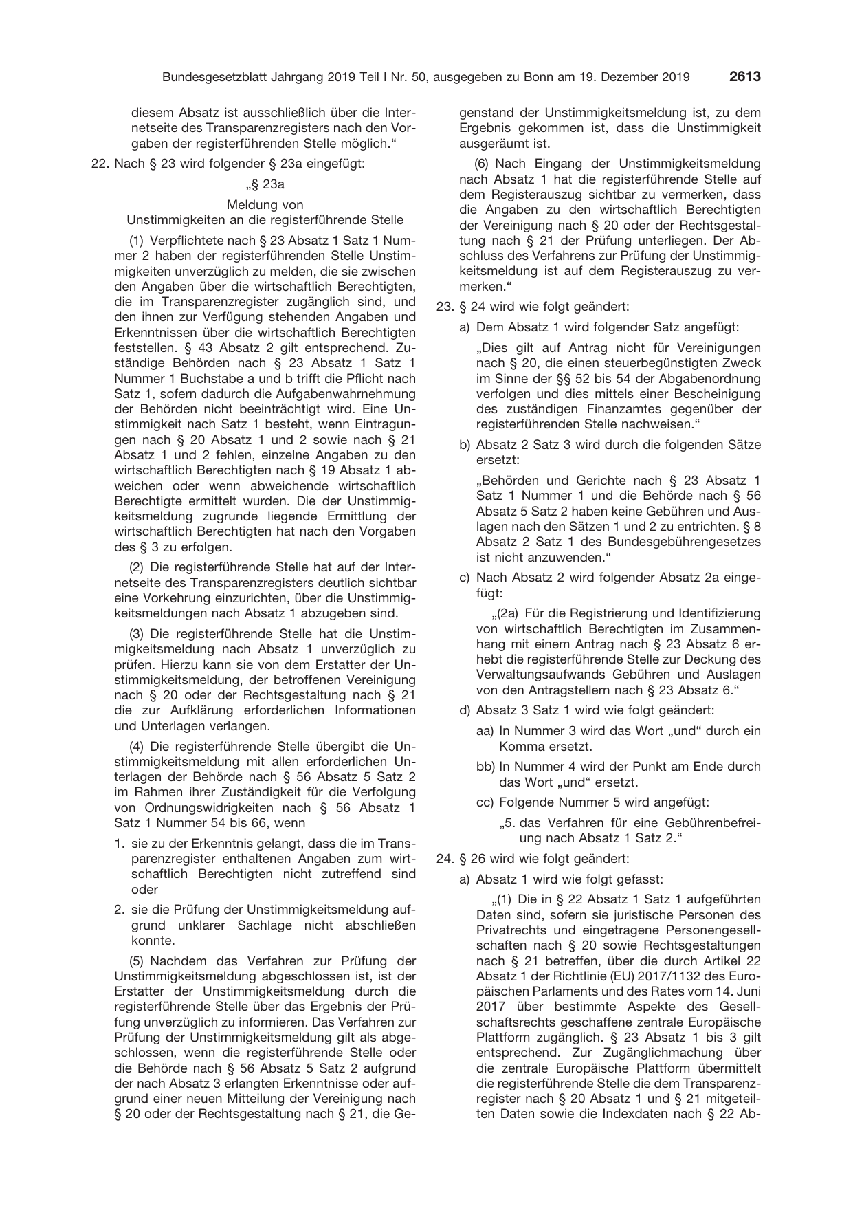BGBl. 2019, Seite 2613 — Originalseite als Abbildung