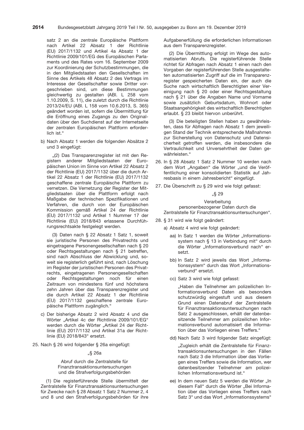 BGBl. 2019, Seite 2614 — Originalseite als Abbildung