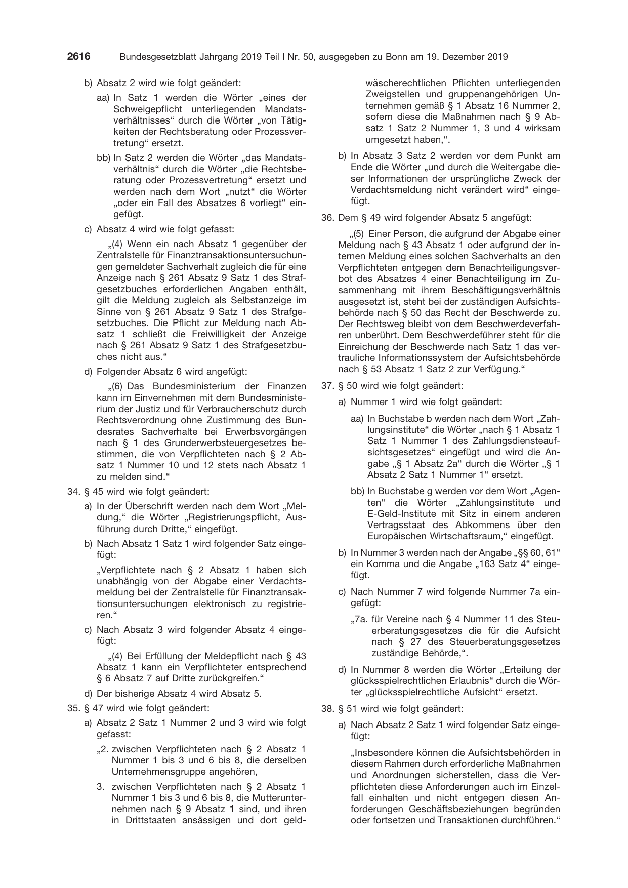 BGBl. 2019, Seite 2616 — Originalseite als Abbildung