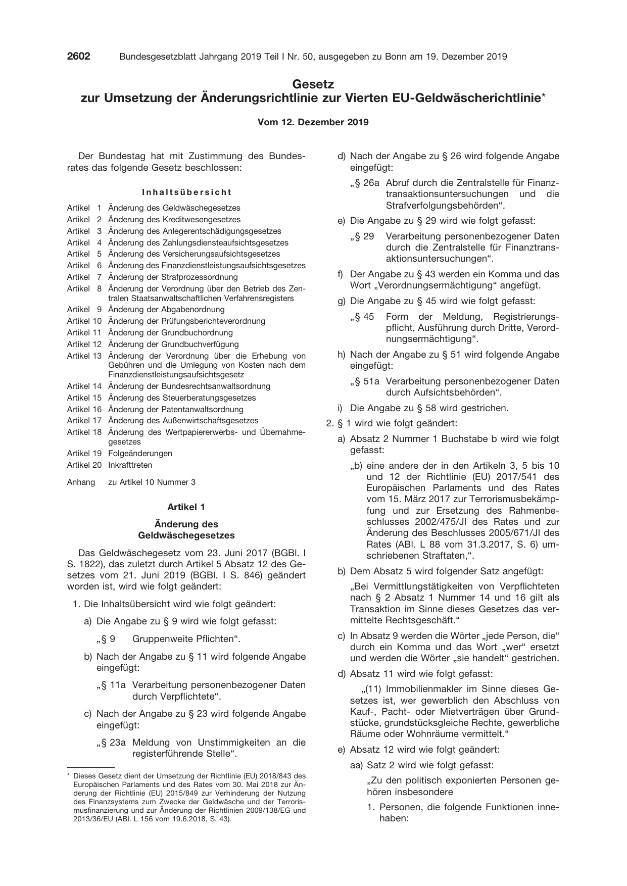 BGBl. 2019, Seite 2602 — Originalseite als Abbildung