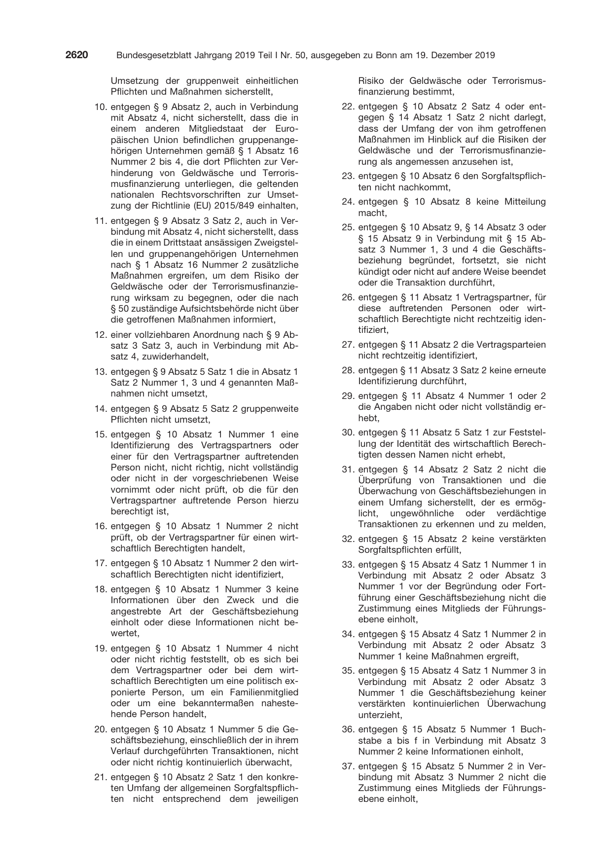 BGBl. 2019, Seite 2620 — Originalseite als Abbildung