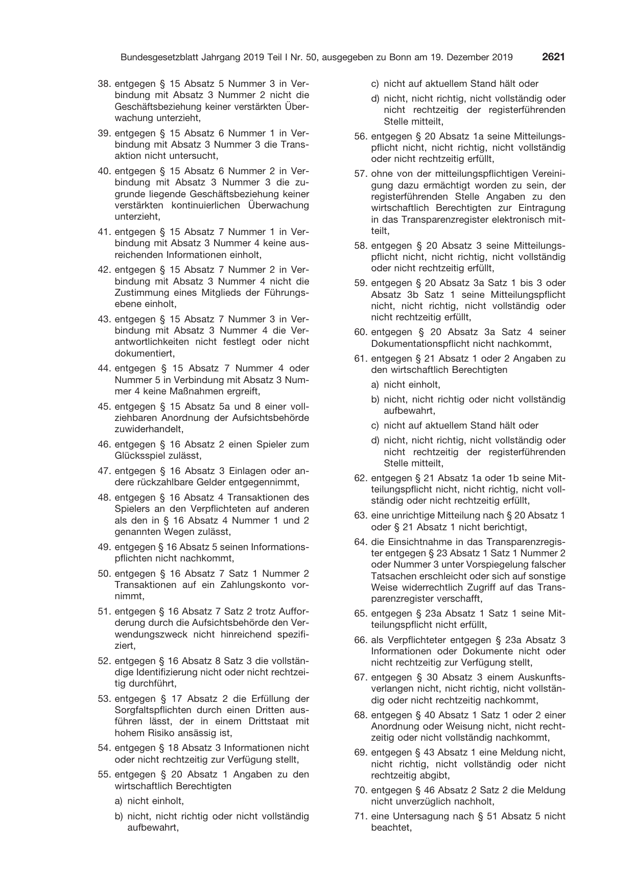 BGBl. 2019, Seite 2621 — Originalseite als Abbildung