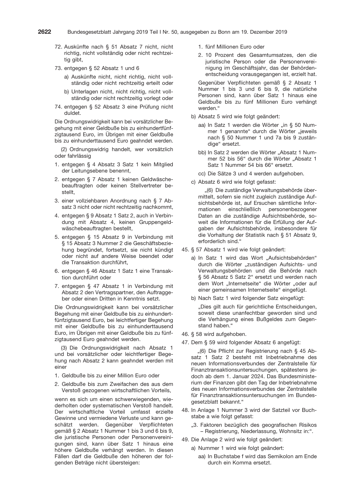 BGBl. 2019, Seite 2622 — Originalseite als Abbildung