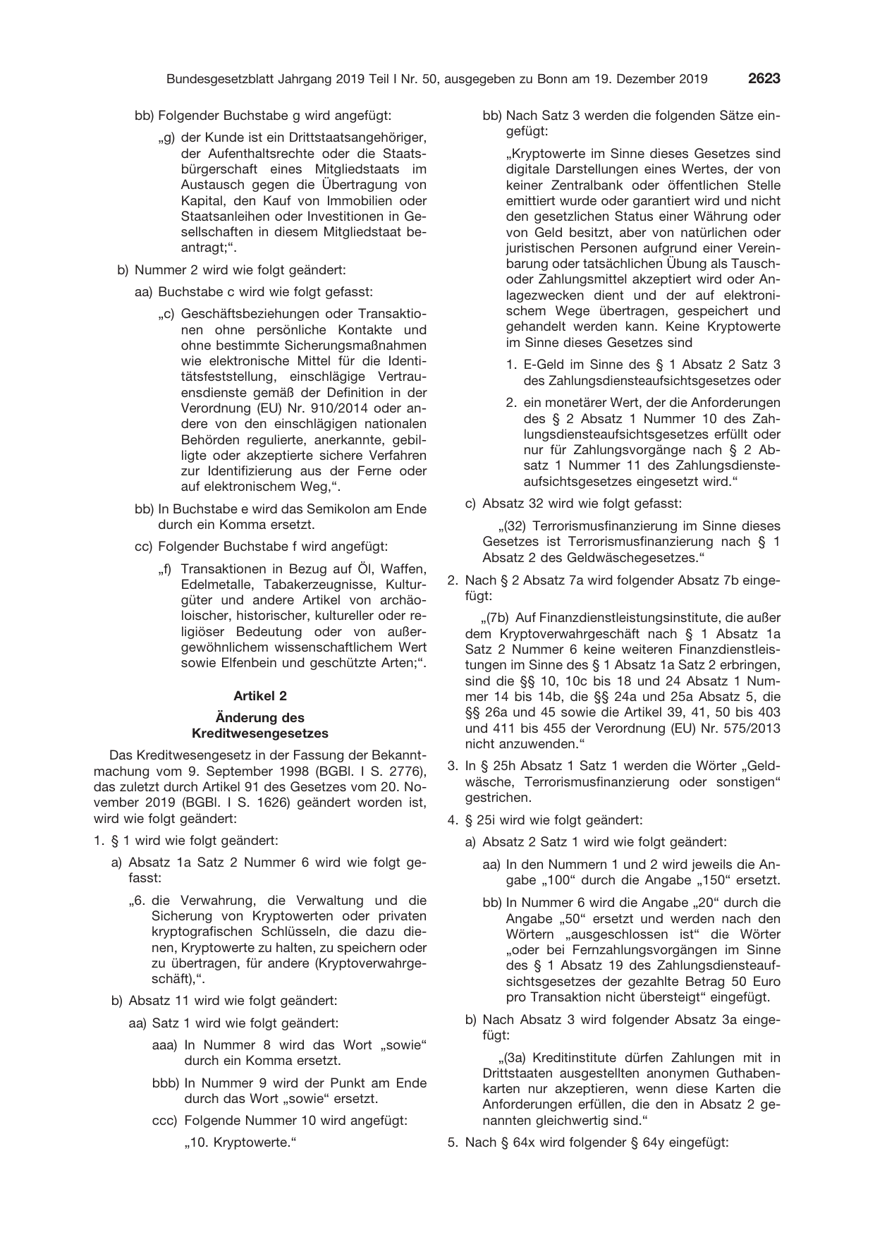 BGBl. 2019, Seite 2623 — Originalseite als Abbildung
