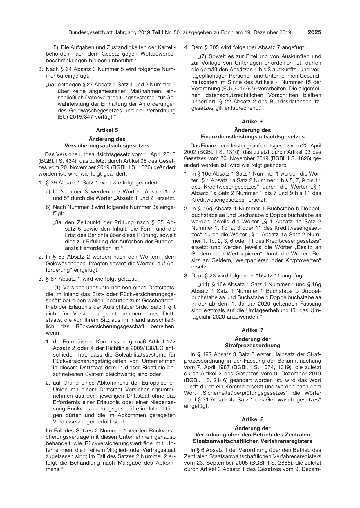 BGBl. 2019, Seite 2625 — Originalseite als Abbildung