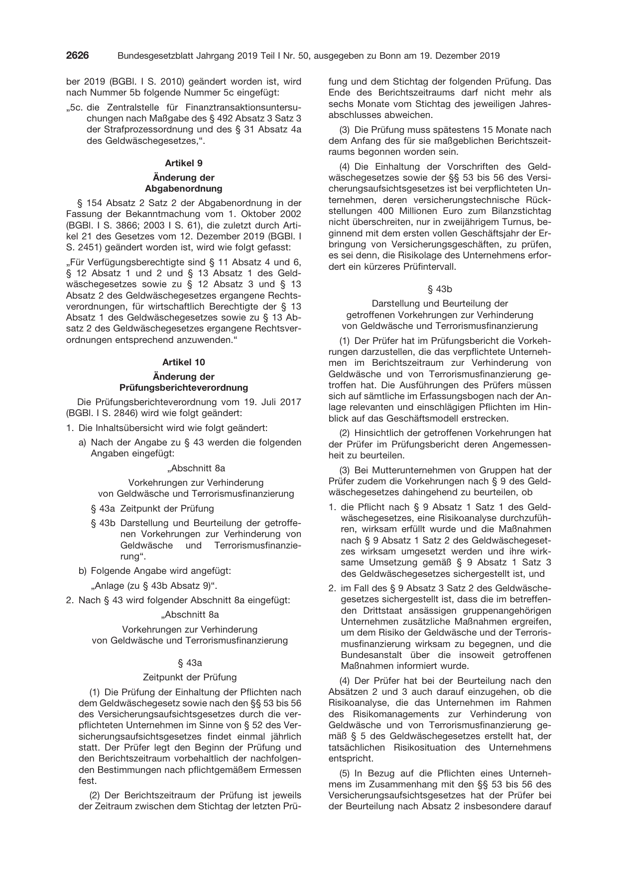 BGBl. 2019, Seite 2626 — Originalseite als Abbildung