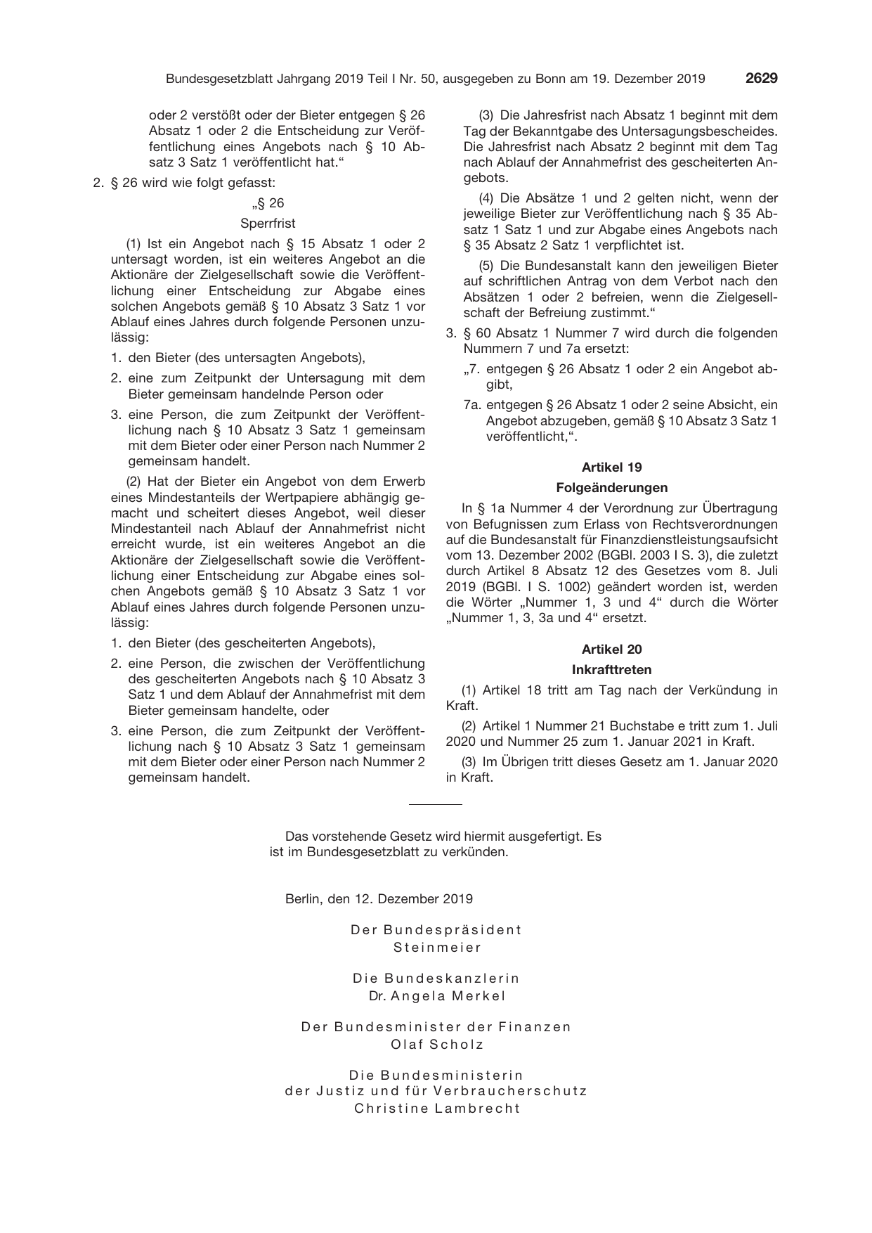 BGBl. 2019, Seite 2629 — Originalseite als Abbildung
