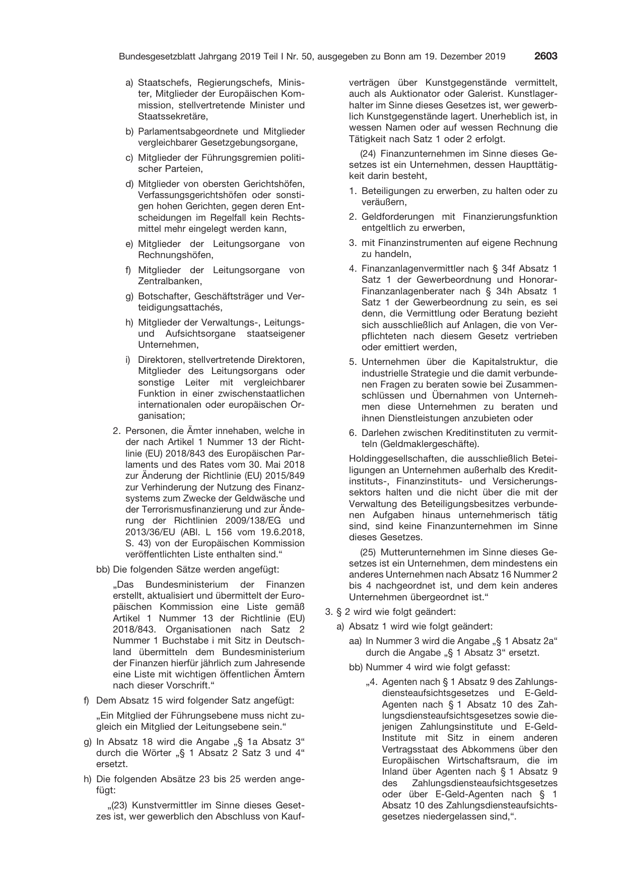 BGBl. 2019, Seite 2603 — Originalseite als Abbildung