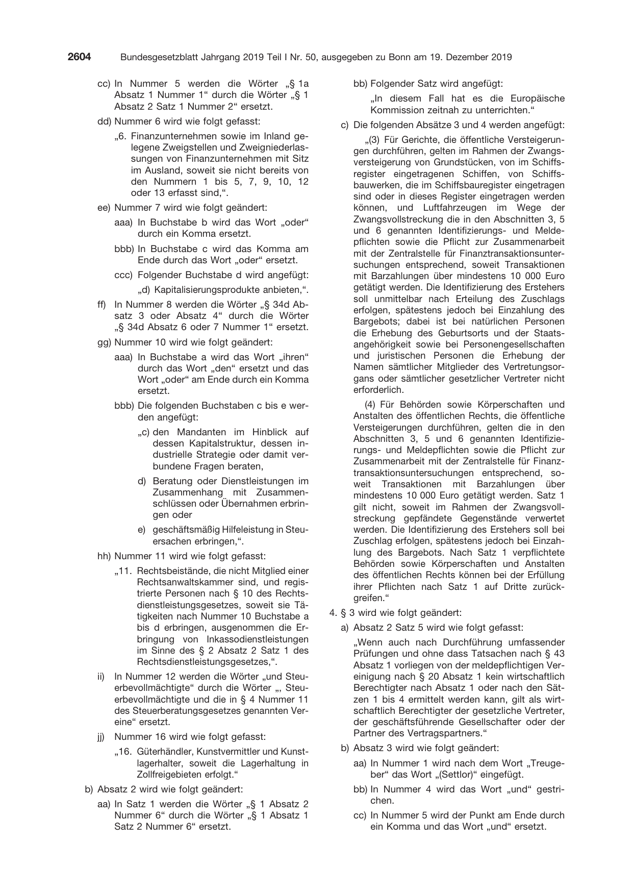 BGBl. 2019, Seite 2604 — Originalseite als Abbildung