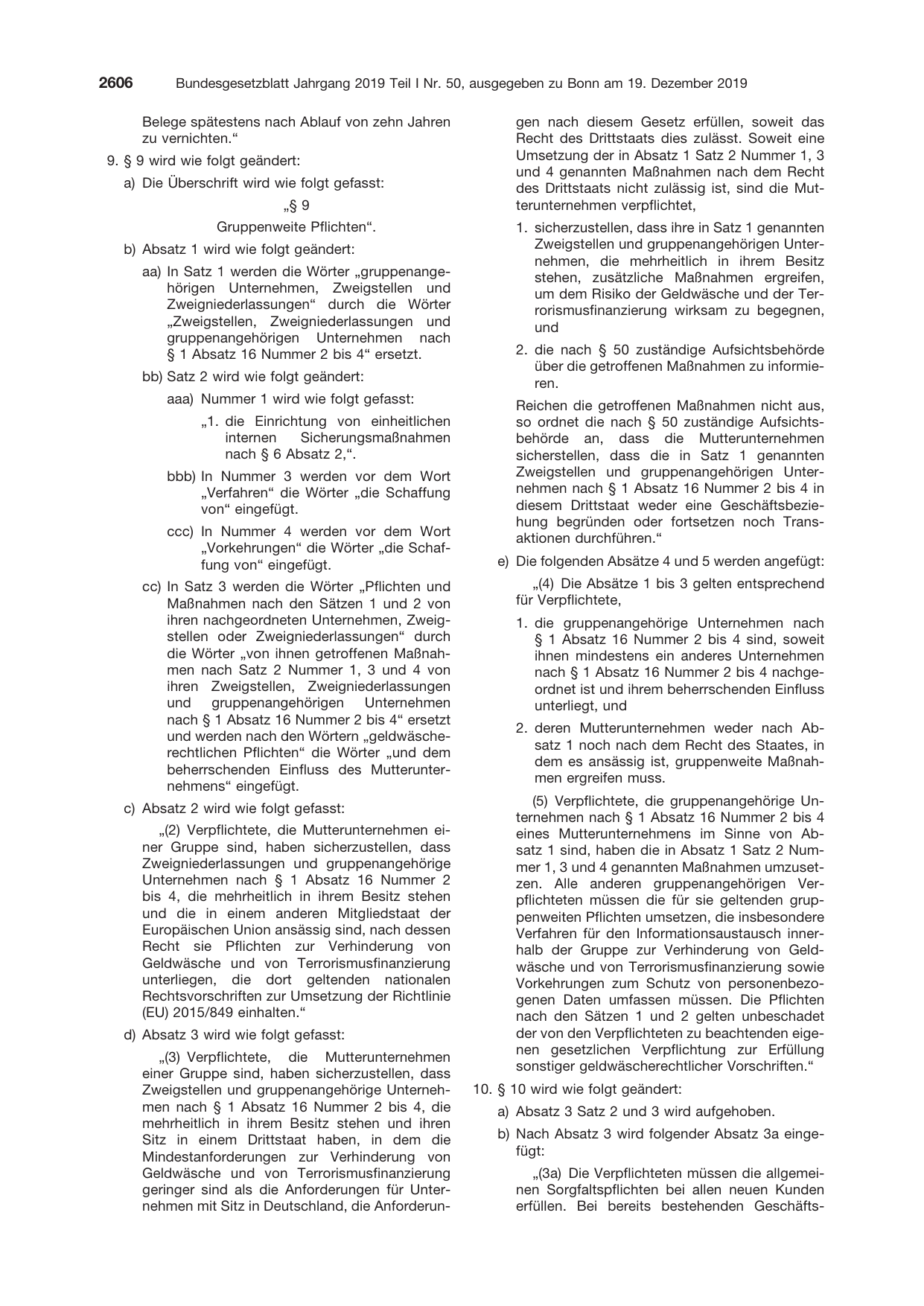 BGBl. 2019, Seite 2606 — Originalseite als Abbildung