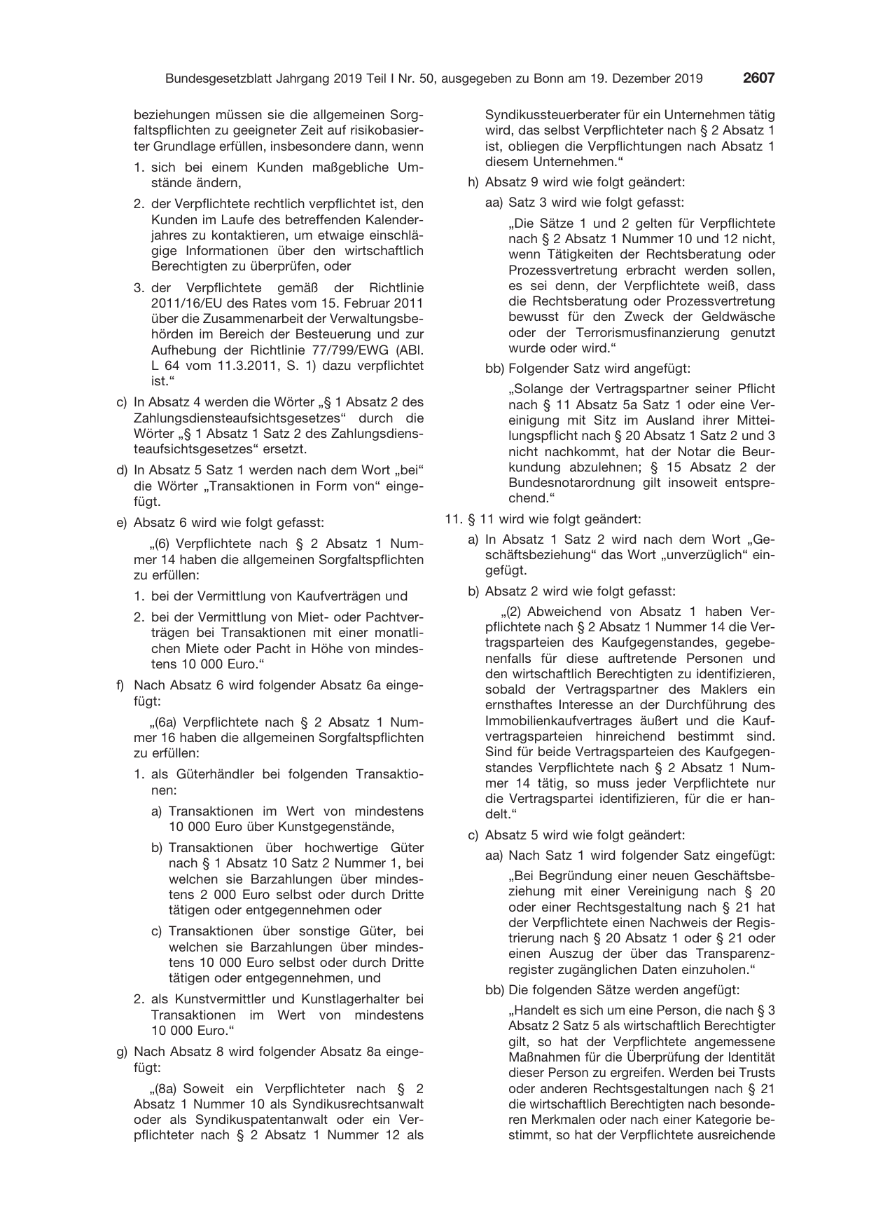 BGBl. 2019, Seite 2607 — Originalseite als Abbildung