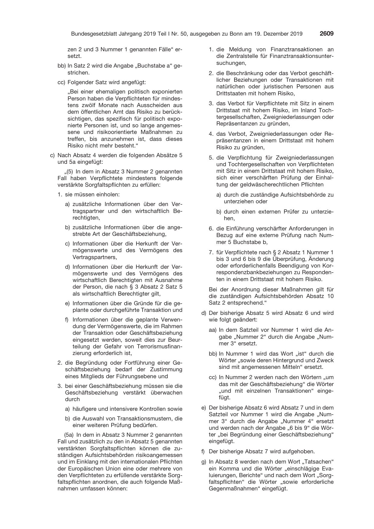 BGBl. 2019, Seite 2609 — Originalseite als Abbildung