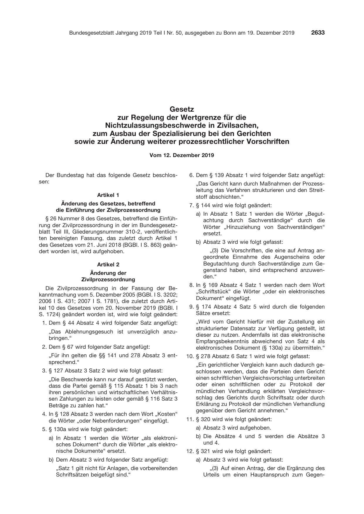 BGBl. 2019, Seite 2633 — Originalseite als Abbildung