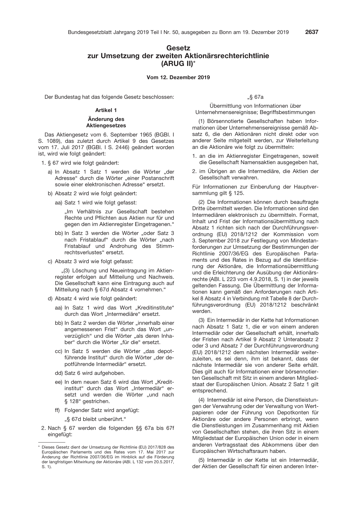 BGBl. 2019, Seite 2637 — Originalseite als Abbildung
