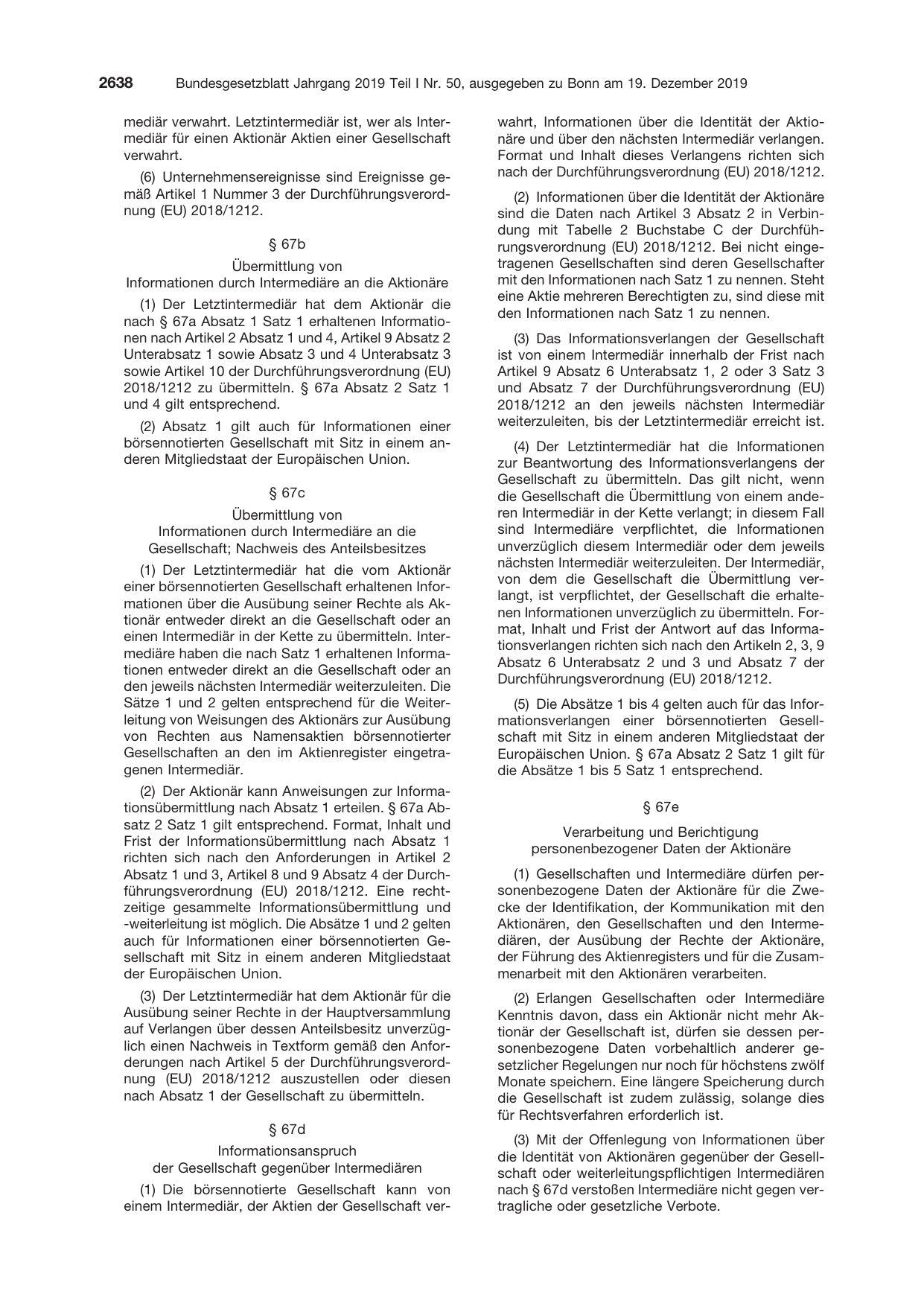 BGBl. 2019, Seite 2638 — Originalseite als Abbildung