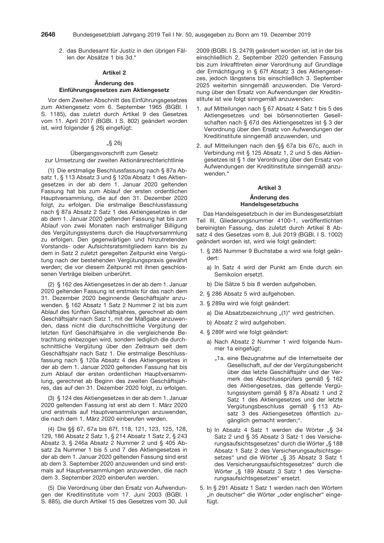 BGBl. 2019, Seite 2648 — Originalseite als Abbildung