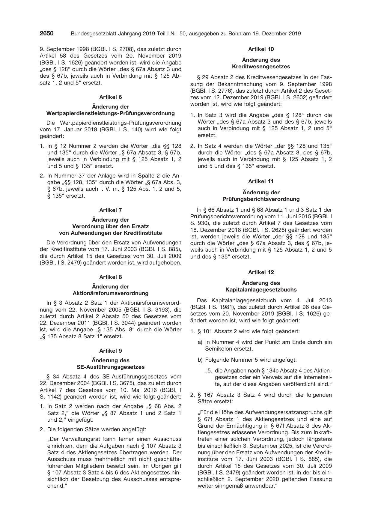BGBl. 2019, Seite 2650 — Originalseite als Abbildung