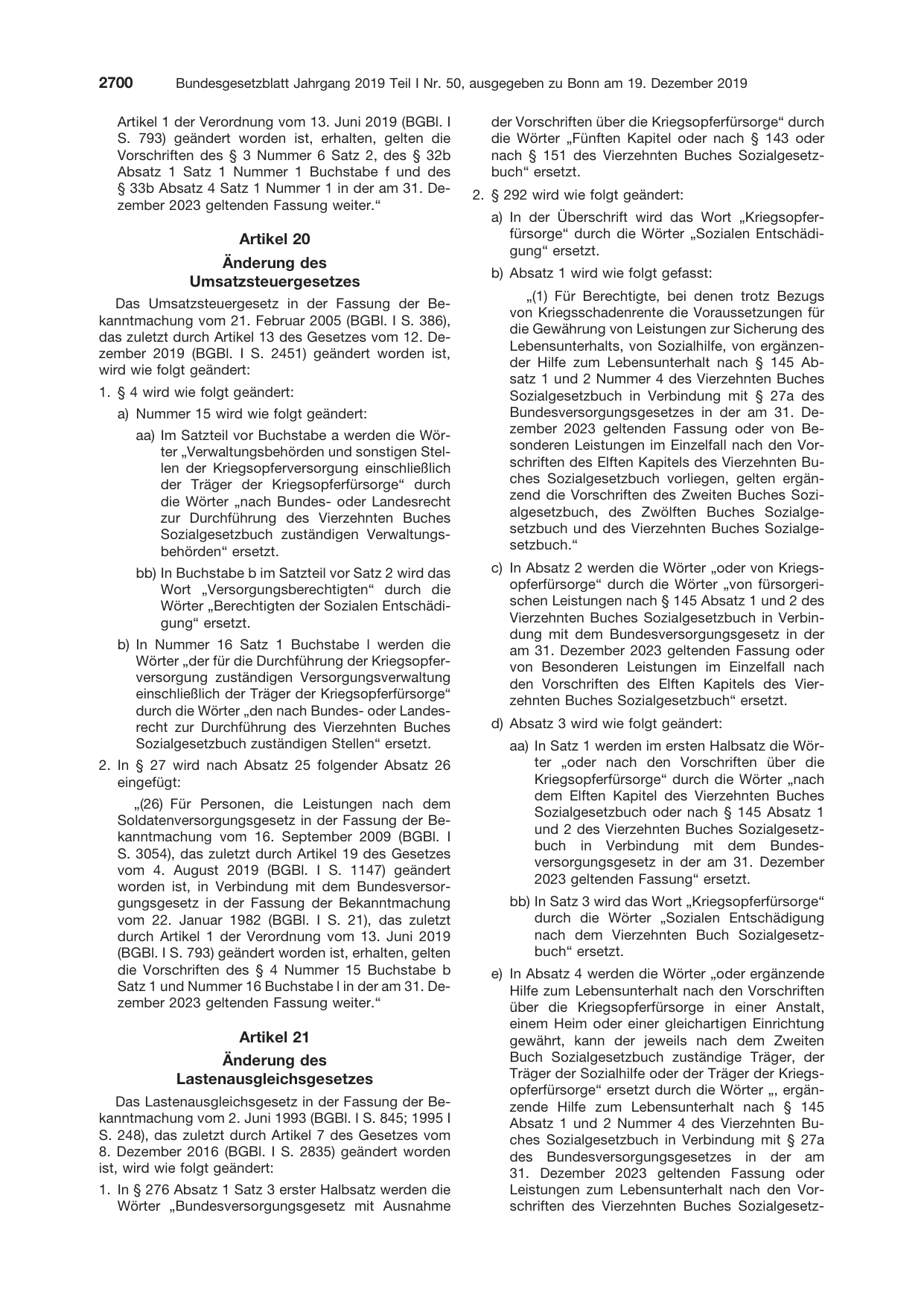 BGBl. 2019, Seite 2700 — Originalseite als Abbildung