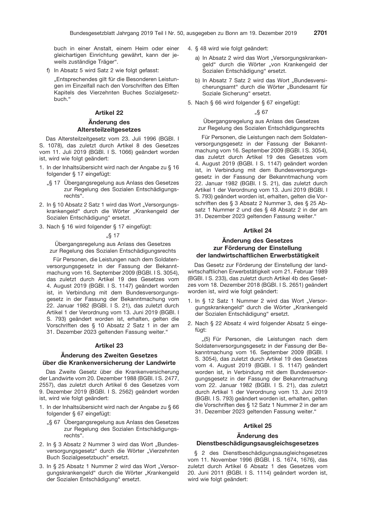 BGBl. 2019, Seite 2701 — Originalseite als Abbildung