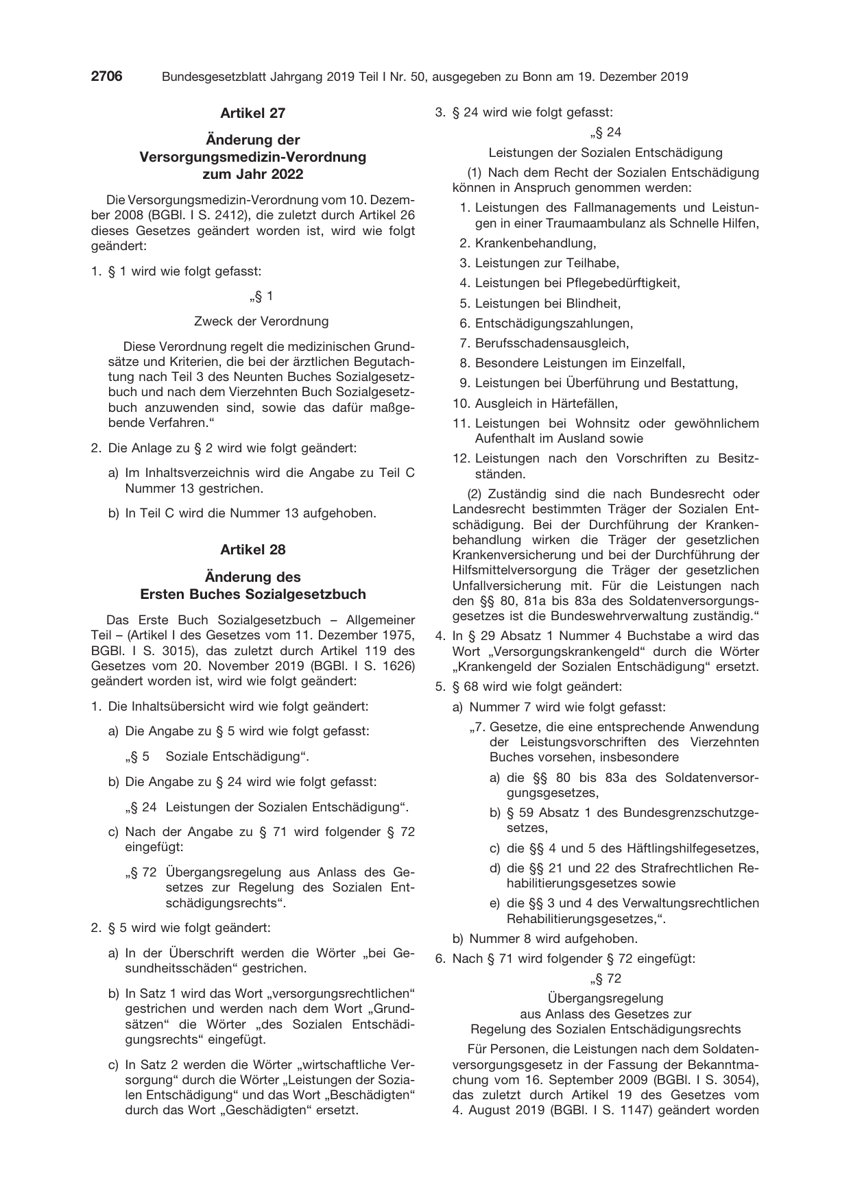 BGBl. 2019, Seite 2706 — Originalseite als Abbildung
