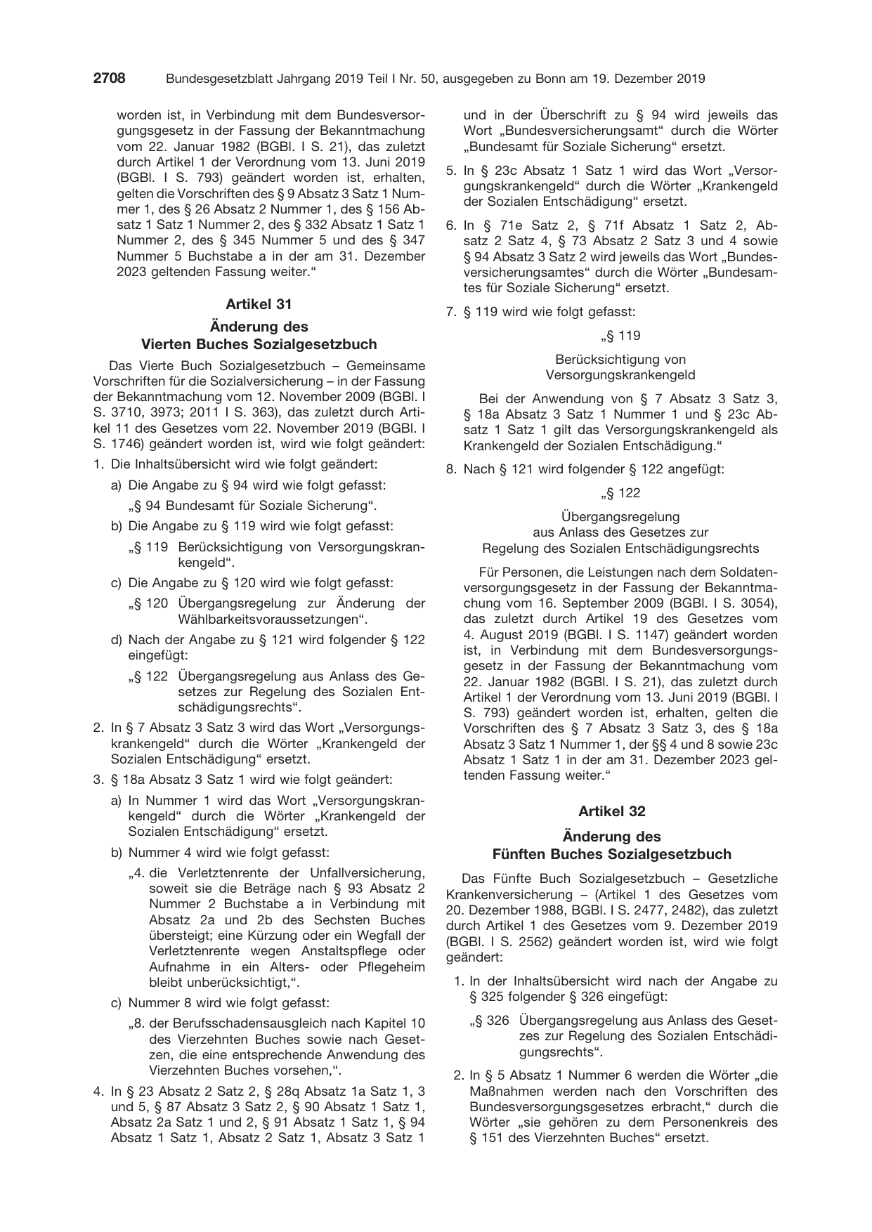 BGBl. 2019, Seite 2708 — Originalseite als Abbildung