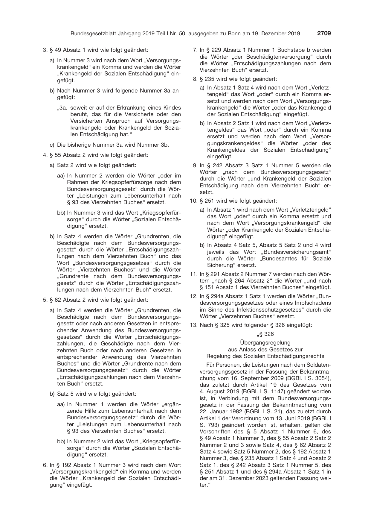BGBl. 2019, Seite 2709 — Originalseite als Abbildung